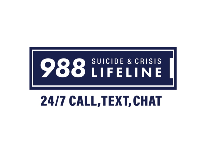 988 Suicide & Crisis Lifeline Logo with Caption 24/7 call, text, chat