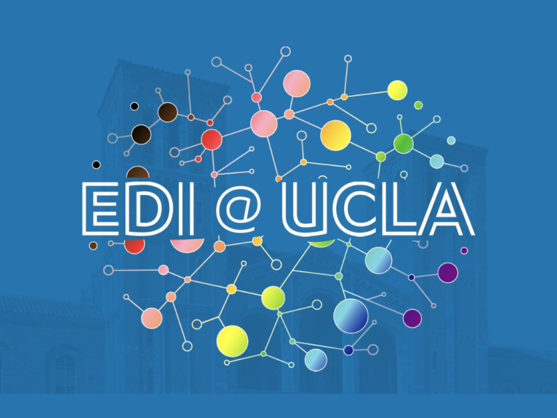 EDI at UCLA Logo- Web of colors on top of royce hall